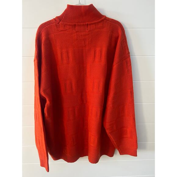GORICH Orange Knit Sweater Size XXL Unique 5 0 Pattern Turtle Neck Oversized - Picture 2 of 9
